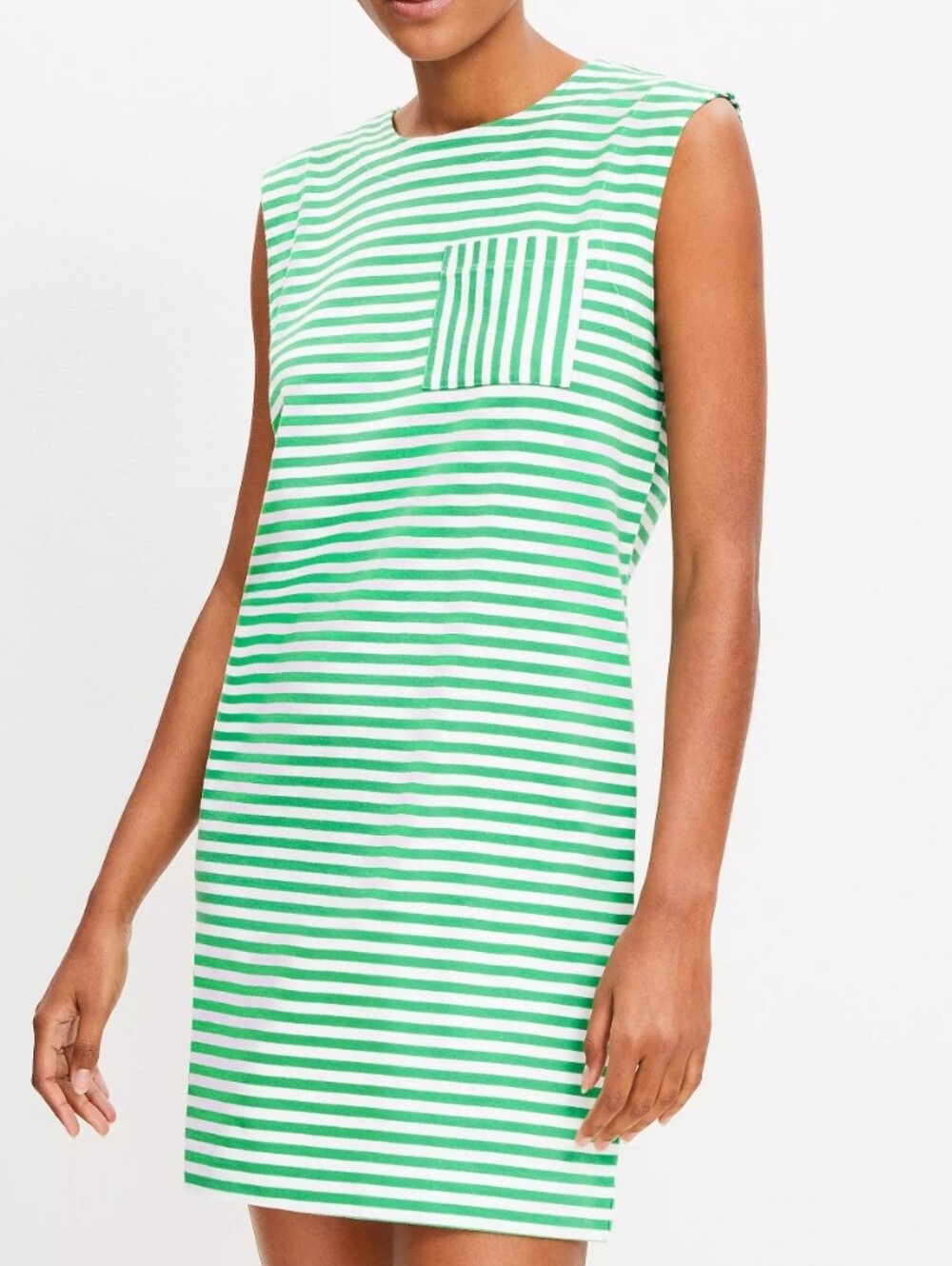 LOFT Green and White Striped Sleeveless Shift Dress